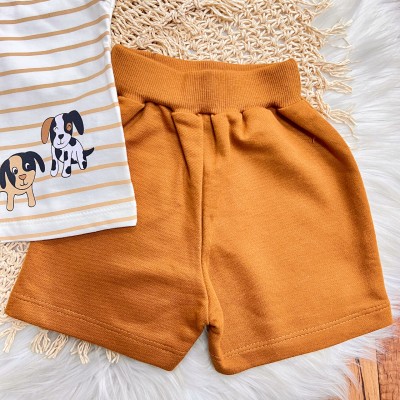 Conj. Regata Cute Friends e Bermuda - Off White e Ferrugem